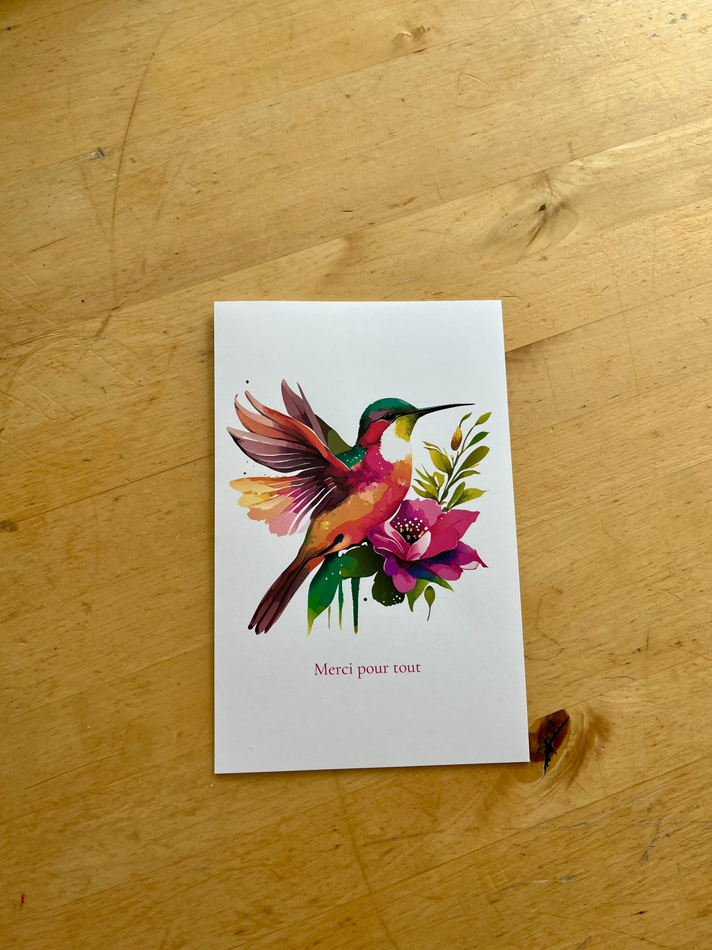 Carte remerciement- colibri